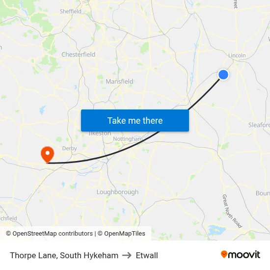Thorpe Lane, South Hykeham to Etwall map