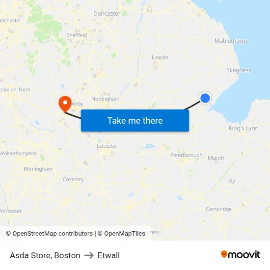 Asda Store, Boston to Etwall map