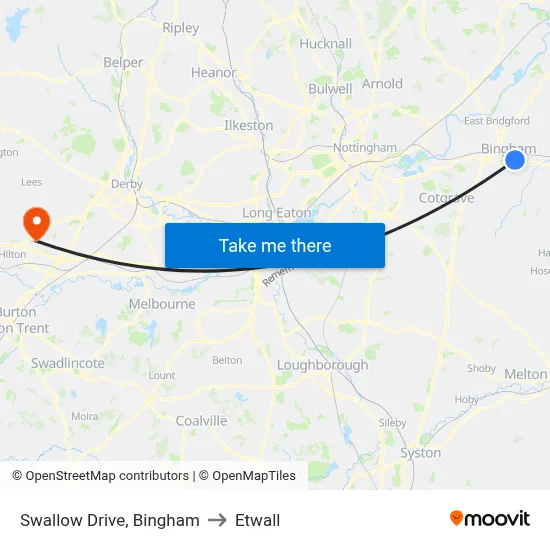 Swallow Drive, Bingham to Etwall map