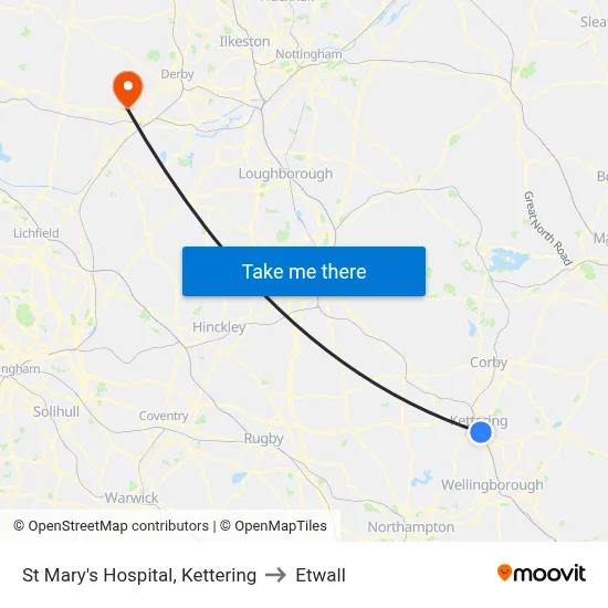 St Mary's Hospital, Kettering to Etwall map
