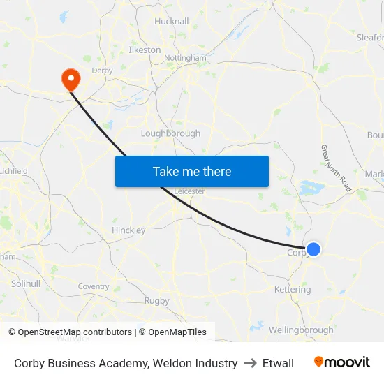 Corby Business Academy, Weldon Industry to Etwall map