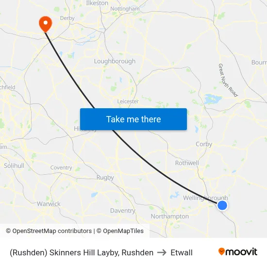 (Rushden) Skinners Hill Layby, Rushden to Etwall map