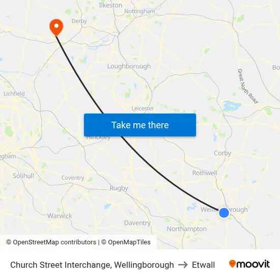 Church Street Interchange, Wellingborough to Etwall map