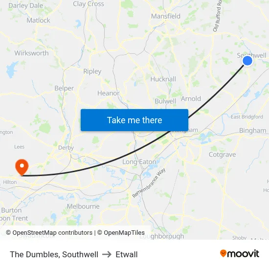 The Dumbles, Southwell to Etwall map