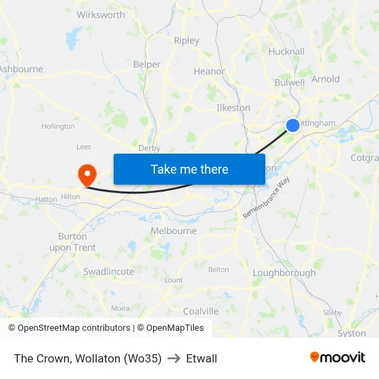 The Crown, Wollaton (Wo35) to Etwall map