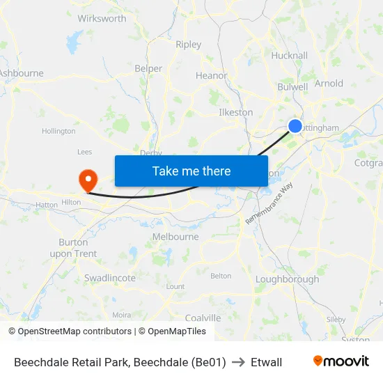 Beechdale Retail Park, Beechdale (Be01) to Etwall map