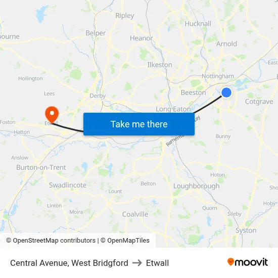 Central Avenue, West Bridgford to Etwall map