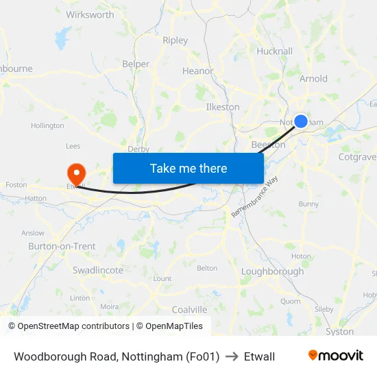 Woodborough Road, Nottingham (Fo01) to Etwall map