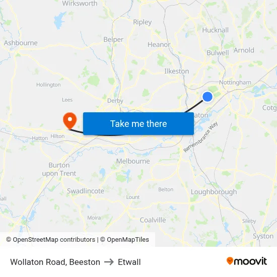 Wollaton Road, Beeston to Etwall map