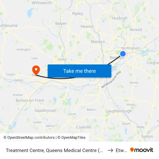 Treatment Centre, Queens Medical Centre (Qm20) to Etwall map