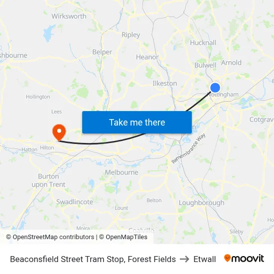 Beaconsfield Street Tram Stop, Forest Fields to Etwall map