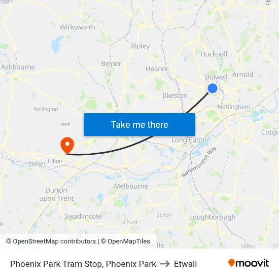 Phoenix Park Tram Stop, Phoenix Park to Etwall map