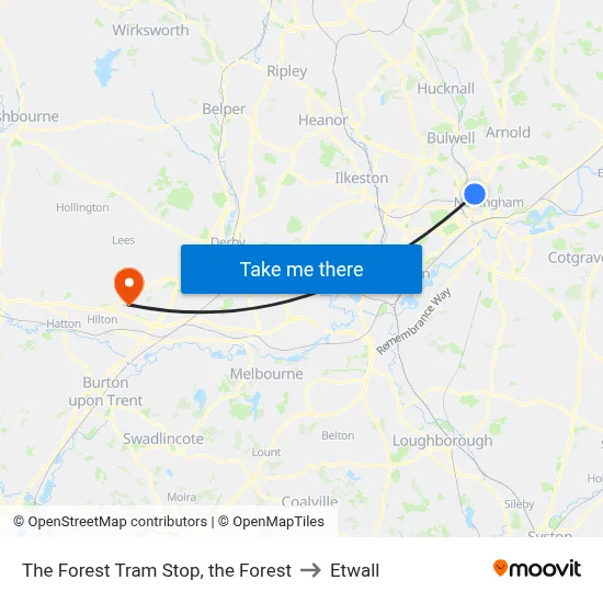 The Forest Tram Stop, the Forest to Etwall map