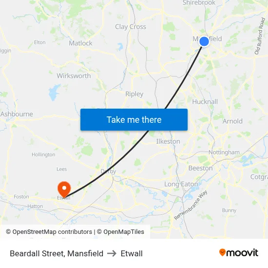 Beardall Street, Mansfield to Etwall map