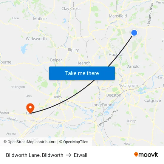 Blidworth Lane, Blidworth to Etwall map
