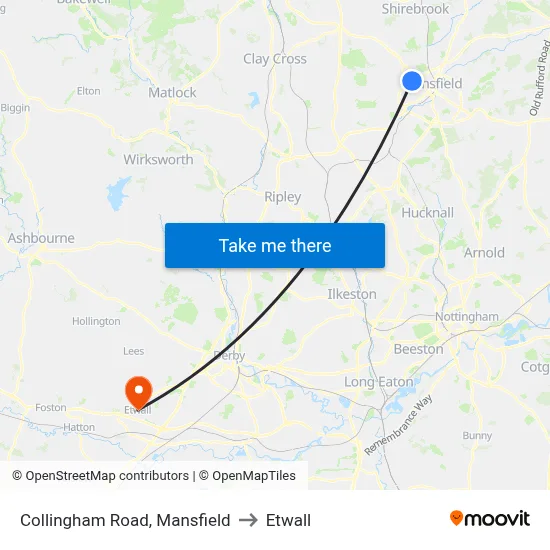 Collingham Road, Mansfield to Etwall map