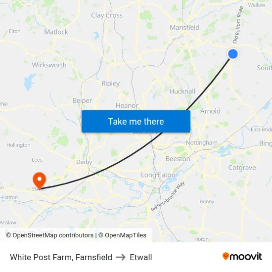 White Post Farm, Farnsfield to Etwall map