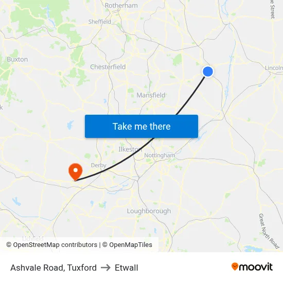 Ashvale Road, Tuxford to Etwall map