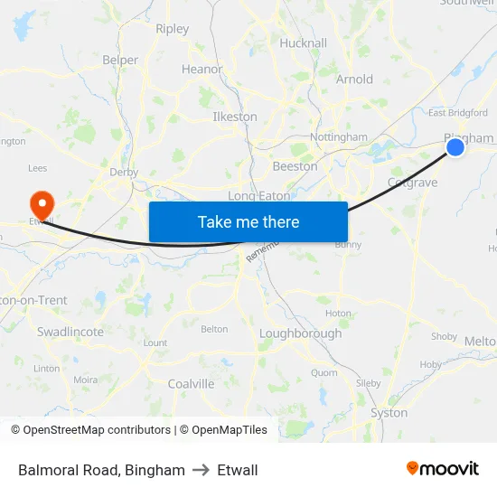 Balmoral Road, Bingham to Etwall map
