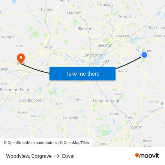 Woodview, Cotgrave to Etwall map