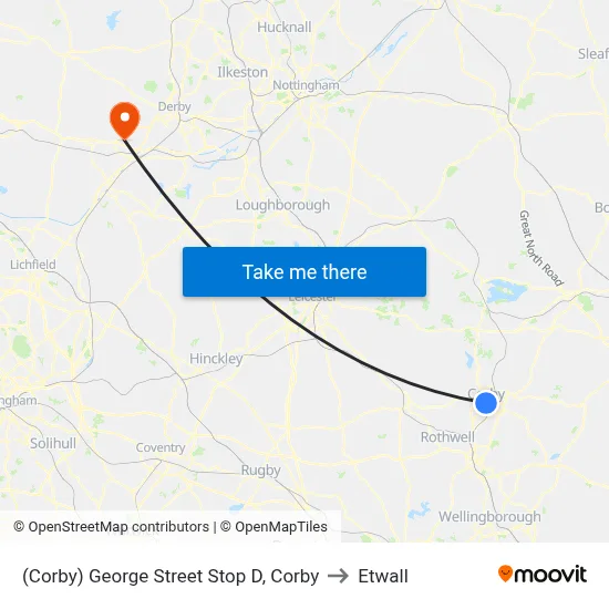 (Corby) George Street Stop D, Corby to Etwall map