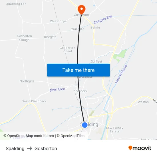 Spalding to Gosberton map