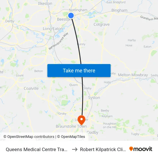 Queens Medical Centre Tram Stop, Queens Medical Centre to Robert Kilpatrick Clinical Sciences Building map
