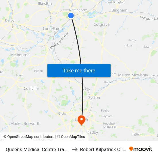 Queens Medical Centre Tram Stop, Queens Medical Centre to Robert Kilpatrick Clinical Sciences Building map