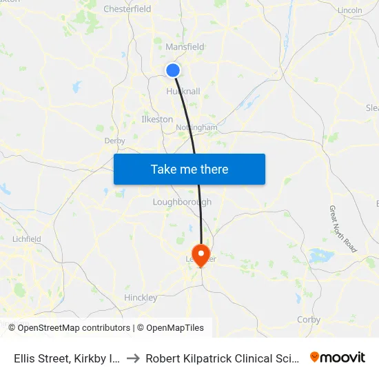 Ellis Street, Kirkby In Ashfield to Robert Kilpatrick Clinical Sciences Building map