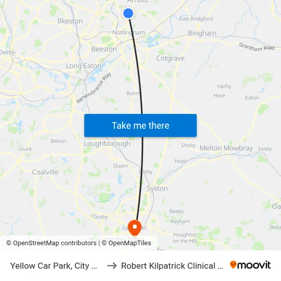 Yellow Car Park, City Hospital (Sh125) to Robert Kilpatrick Clinical Sciences Building map
