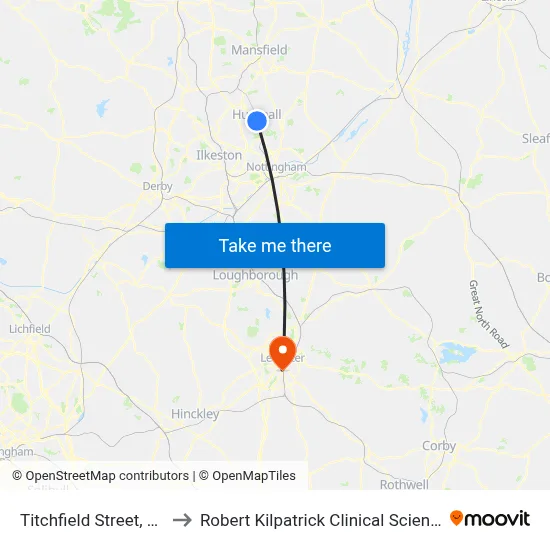 Titchfield Street, Hucknall to Robert Kilpatrick Clinical Sciences Building map