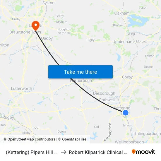 (Kettering) Pipers Hill Road, Kettering to Robert Kilpatrick Clinical Sciences Building map