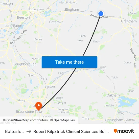 Bottesford to Robert Kilpatrick Clinical Sciences Building map