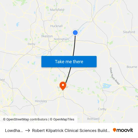 Lowdham to Robert Kilpatrick Clinical Sciences Building map