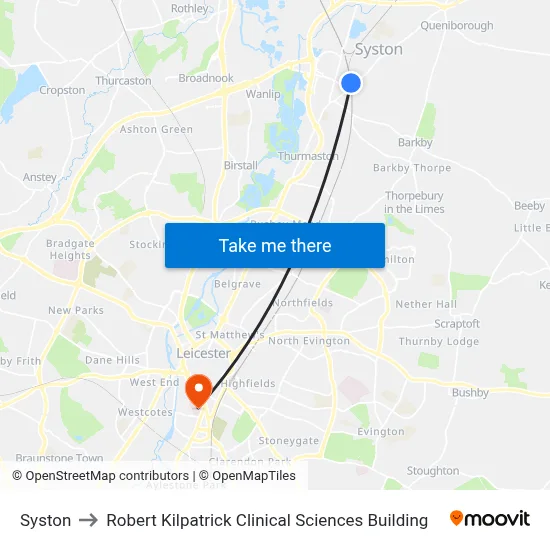 Syston to Robert Kilpatrick Clinical Sciences Building map