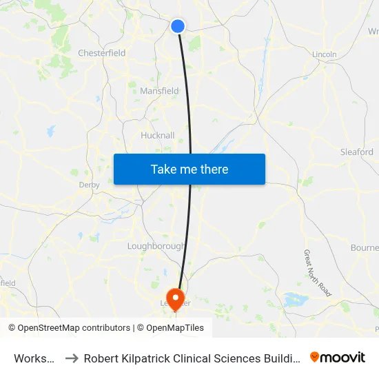 Worksop to Robert Kilpatrick Clinical Sciences Building map