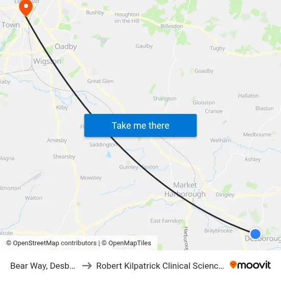 Bear Way, Desborough to Robert Kilpatrick Clinical Sciences Building map