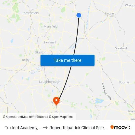 Tuxford Academy, Tuxford to Robert Kilpatrick Clinical Sciences Building map