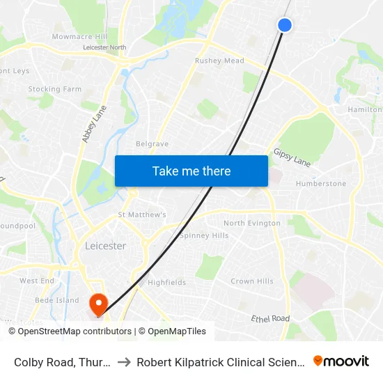 Colby Road, Thurmaston to Robert Kilpatrick Clinical Sciences Building map