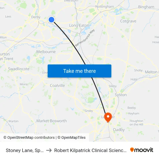 Stoney Lane, Spondon to Robert Kilpatrick Clinical Sciences Building map