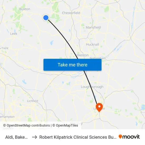 Aldi, Bakewell to Robert Kilpatrick Clinical Sciences Building map