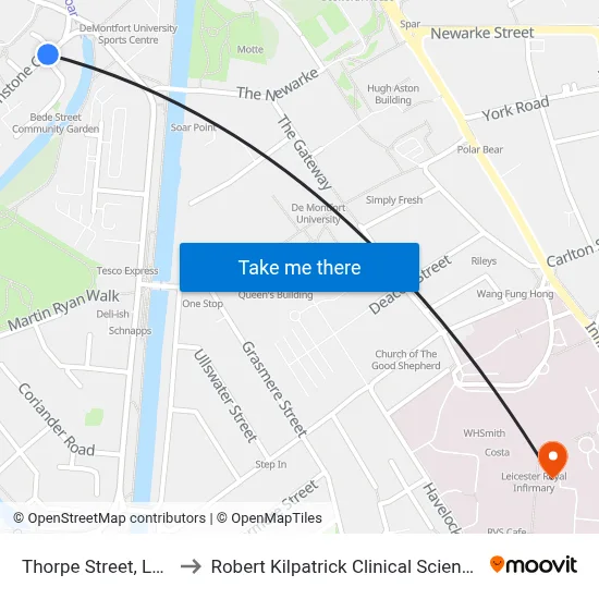 Thorpe Street, Leicester to Robert Kilpatrick Clinical Sciences Building map
