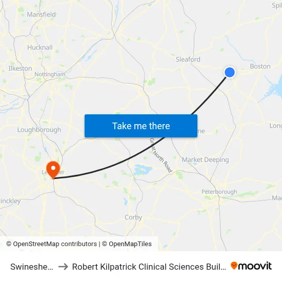 Swineshead to Robert Kilpatrick Clinical Sciences Building map