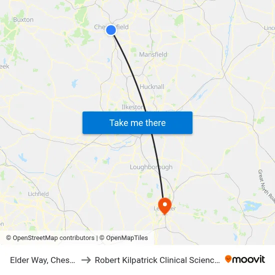 Elder Way, Chesterfield to Robert Kilpatrick Clinical Sciences Building map