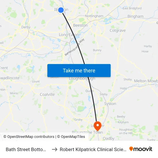 Bath Street Bottom, Ilkeston to Robert Kilpatrick Clinical Sciences Building map