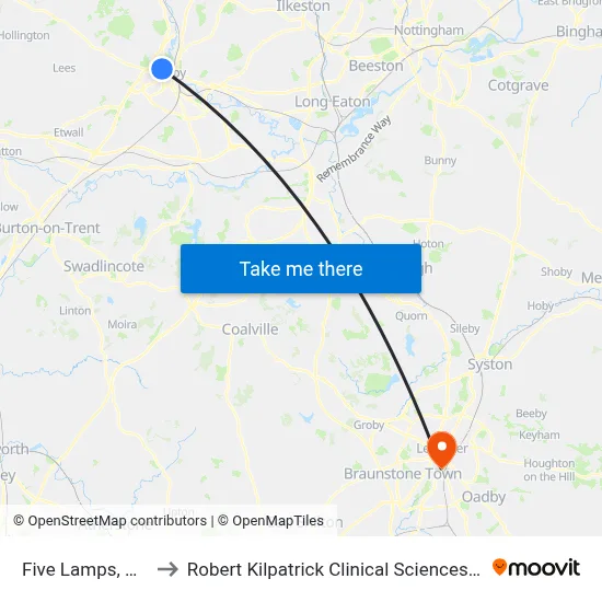 Five Lamps, Derby to Robert Kilpatrick Clinical Sciences Building map