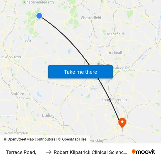 Terrace Road, Buxton to Robert Kilpatrick Clinical Sciences Building map