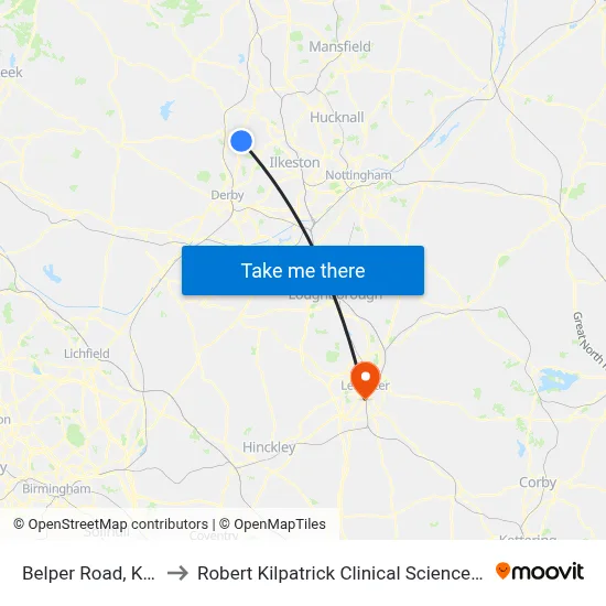Belper Road, Kilburn to Robert Kilpatrick Clinical Sciences Building map