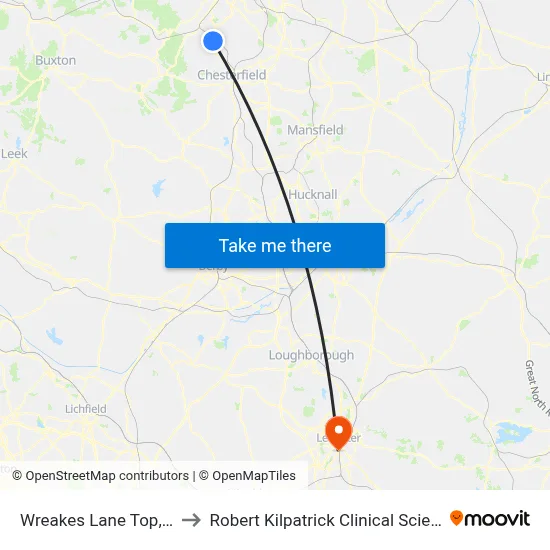 Wreakes Lane Top, Dronfield to Robert Kilpatrick Clinical Sciences Building map