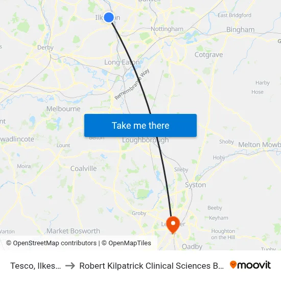 Tesco, Ilkeston to Robert Kilpatrick Clinical Sciences Building map